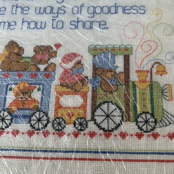Vintage 1985 Completed TEDDY BEAR BLESSING Dimensions Counted Cross Stitch - Picture 4 of 8